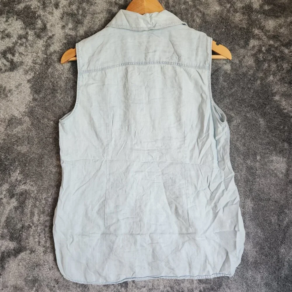 Talbots Sleeveless Popover Denim Top Blouse Blue Women's 12 EUC Pockets Summer - Picture 7 of 9